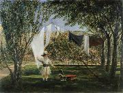 Charles Robert Leslie Child in a Garden with His Little Horse and Cart oil on canvas